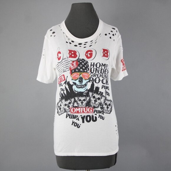Lauren Moshi Sz M White Black Red CBGB Home Of Underground Rock 100% Cotton Top - Picture 3 of 16